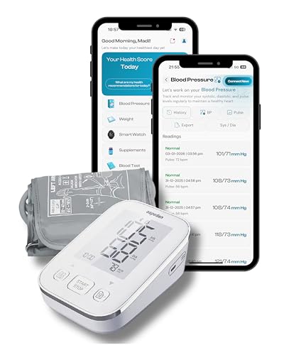 Aspedan Bluetooth Blood Pressure Monitor | Export Results | High Accuracy | Connect via Free Smartphone App | iOS/iPhone/Android/Google | Automatic Arm Cuff Home Use | Optional XL Cuff & Travel Bag