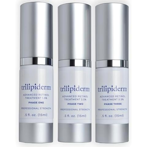 Trilipiderm Advanced Retinol Serum - Anti Aging Men & Women promotes Increased collagen production and reduction of wrinkles (3 Professional Strength Phases 1.5%, 3.5%, 5.5% (5 Fl Oz Each) Cover