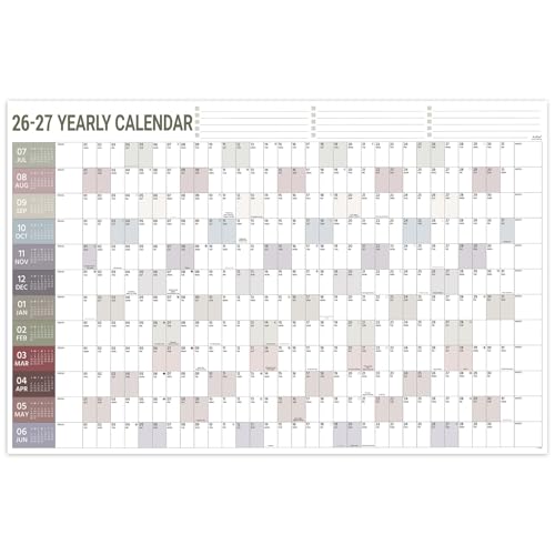 2026-2027 Yearly Wall Calendar - Wall Calendar 2026-2027, Jul. 2026 - Jun. 2027, Yearly Wall Calendars 26-27 with Julian Dates, Thick Paper, Round Sticks, Large Wall Calendars, 34.8" x 23.1"(Open)