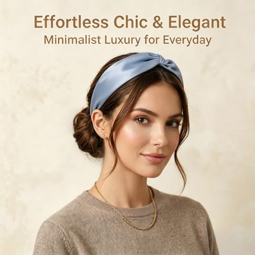 Image of ZLYC Mulberry Silk Headband for Women's Hair, Solid Light Blue
