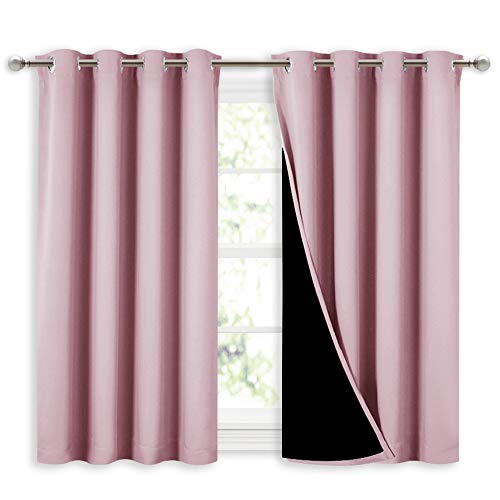 Image of NICETOWN 100% Blackout Curtains 45 inches Long, 2 Thick Layers Completely Blackout Window Treatment Thermal Insulated Lined Drapes for Small Window (Lavender Pink, 1 Pair, 52 inches Width Each Panel)