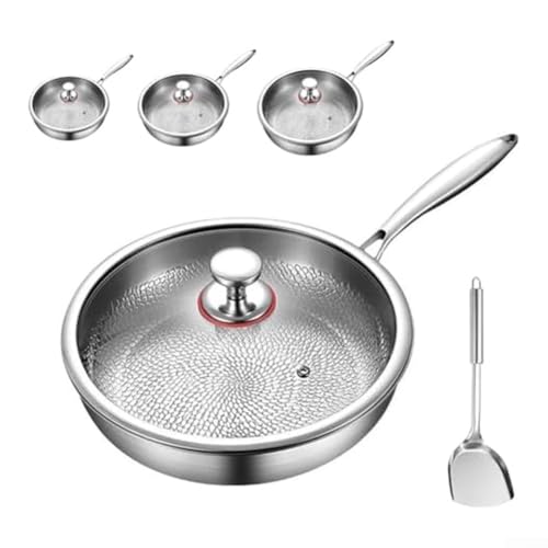 Sartén de titanio de 30 cm, antiadherente, de acero martillado, sin revestimiento, compatible con inducción, apta para horno (26 cm)
