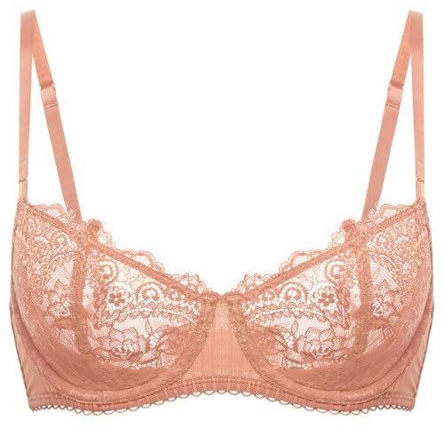 Image of DOBREVA Women's Sexy Lace Push Up Plus Size Bra Sheer Balconette Underwire Unlined