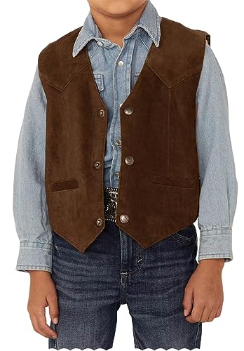 Boys Suede Vest Vintage Solid Color Single Breasted Casual Sleeveless Jacket