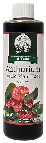 Farmer's Secret Anthurium Liquid Plant Food Fertilizer (8oz) - Super Concentrated - Promotes Growth and Flowering - 4:15:12 Ratio
