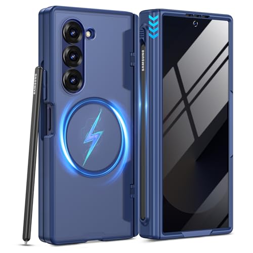 VEGO for Galaxy Z Fold 6 Case with Privacy Screen Protector[Compatible with Magsafe][Built-in S Pen Slot][Hinge Protection] Full Body Military-Grade Shockproof Phone Case for Samsung Z Fold 6 (Blue)