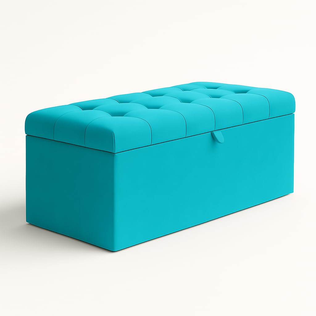 Cubed Plush Velvet Tufted Buttoned Ottoman Storage Box Large Medium Black Silver Grey Blue Trunk box Footstool (Teal, Medium)