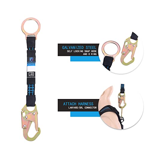 Image of 18 Inch D Ring Extender with Galvanized Steel Self Locking Snap Hook and O Ring，Heavy Duty Fall Protection Safety Harness Extension Lanyard，For Construction & Roofing, OSHA /ANSI Compliant