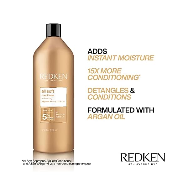 Redken All Soft Conditioner | For Dry / Brittle Hair | Moisturizes & Provides Intense Softness | With Argan Oil | 33.8 Fl Oz