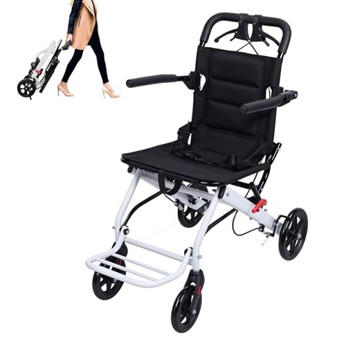 Ehozirta Faltbarer Rollstuhl, leicht, tragbar, Reisestuhl für Erwachsene, ergonomisches Design, Rollstuhl mit verstellbarem Sicherheitsgurt, Aluminiumrahmen, PU-Räder für reibungsloses Fahren