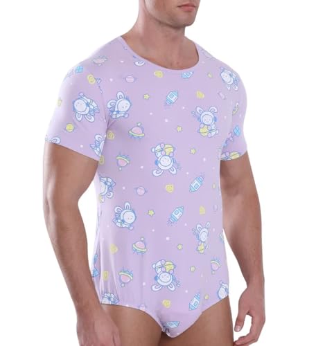 Men Short Sleeve Bodysuit Pajama Print Bodysuit One Piece Pajamas Rompers Basic Onesie4