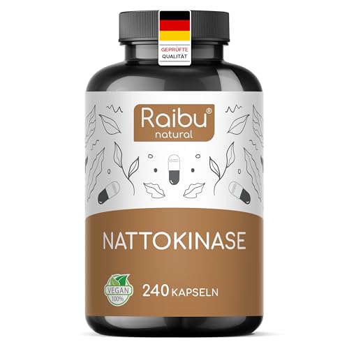 Nattokinase Kapseln Premium - 8 Monate Vorrat 240 Kapseln je 100mg (20.000 FU/g) Hochdosiert - Deutsche Laborprüfung Vegan & Ohne Zusätze