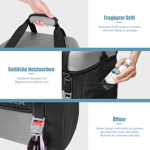 INSMEER Cool Bag Large 36 L, 50 Can Cool Bag Foldable with Hard EVA Roof, Waterproof Small Cooler Bag, Cool Box, Insulated Bag, Thermal Bag for Picnic, Camping, Beach - Image 4