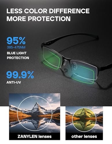 Image of ZanyLen Blue Light Glasses for Men Semi Rimless Rectangular Computer Glasses