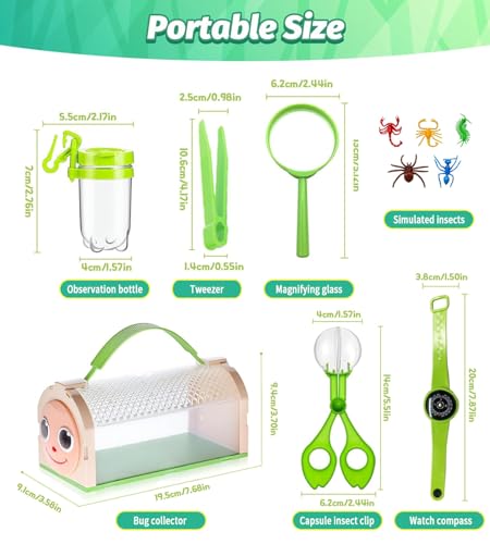 Bug Catcher Kit for Kids,Critter Habitat Box for Indoor/Outdoor Insect Collecting,Includes Carrying Handle and Easy-Access Door,with Bug Tong,Tweezer & Magnifying Glass,Gift for Boys and Girls
