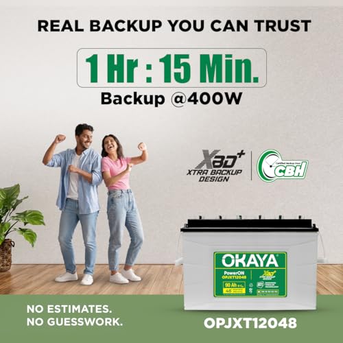Image of Okaya Inverter with Battery Combo for Home,Office & Shops | ATSW 950 12V Pure Sine Wave Inverter 700VA with 36 Months Warranty & OPJXT12048 90AH XBD+ Certified JXT Battery with 48 Months Warranty