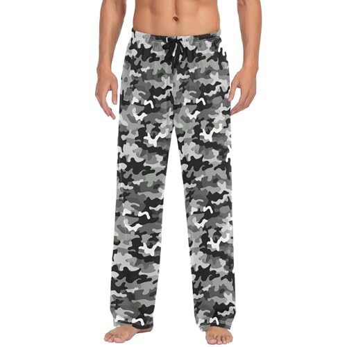 Black and White Camouflage Men's Pajamas Pants Cotton Sleep Bottoms Pants Lounge Sleepwear - S2