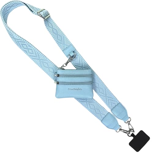 Image of Save the Girls Original Clip and Go Phone Strap Pattern (Classic - Sky Blue) - Crossbody Phone Strap Chain with Zipper Wallet Pouch - Phone Lanyard Zippered