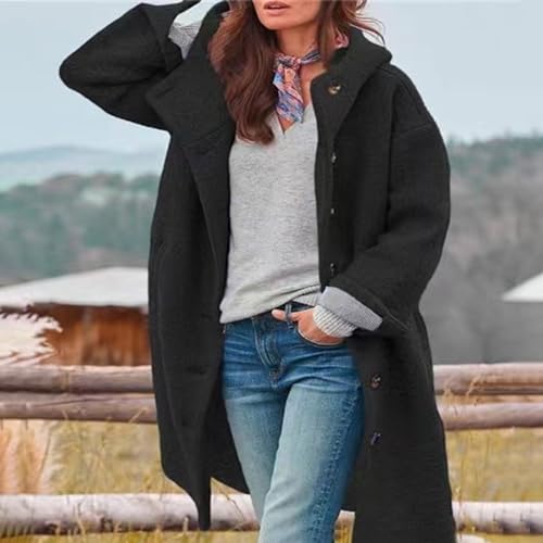 Fleece Jacket Women Casual Single Breasted Long Wool Coat With Hood Lightweight Dressy Cozy Trench Peacoat2
