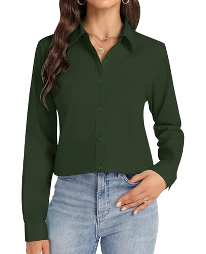 Image of J.VER Button Down Shirts for Women Stretch Collared Cotton Long Sleeve Dress Shirt Business Casual Blouse for Work