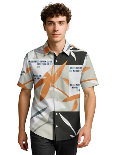Image of BULLMER Trendy Regular Fit Cotton Blend Printed Casual Half Sleeve Shirt for Men | Stylish Mens Casual Shirts | Shirts for Men
