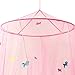 Pink Canopy for Girls Bed with Pre-Glued Glow in The Dark Unicorns - Princess Mosquito Net Room Decor - Kids & Baby Bedroom Tent with Galaxy Lights - 1 Opening Canopy Bed & Hanging Kit Included