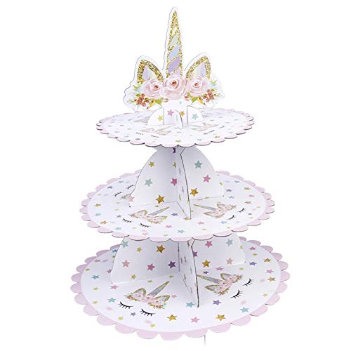 Xiaoyamyi Especial 3 Niveles Unicornio Cartón Soporte Cupcakes Postre para Baby Shower, Género Revelan Fiesta, Fiesta de Cumpleaños Infantil o Temático Decoración Hogar