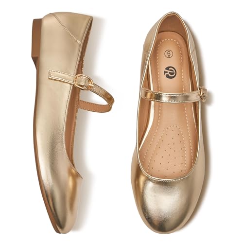 Image of Rekayla Flats for Women Mary Jane Shoes Women Round Toe Ballet Flats with Buckle Strap Comfortable Dress Shoes for Work Casual Daily Wear