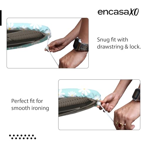 Image of Encasa XO Ironing Board Cover with 3mm Thick Felt Pad for Steam Press (Fits Standard Large Boards of 125x39 cm) Heat Reflective, Scorch & Stain Resistant, Printed - Daisy Blue