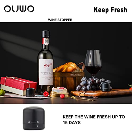 Ouwo Wine Bottle Stopper, Wine Stopper With Silicone Wine Toppers Stopper Reusable Wine Saver, Wine Cork Superior Leak-Proof Keeps Wine Fresh Best Gift Accessories, Black 4 Pack #TOP1