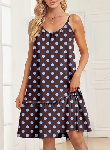 Image of Dokotoo Summer Dresses for Women 2026 Spaghetti Strap Sexy Deep V Neck Smocked Ruffle Flowy Boho Dresses