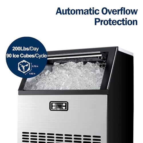 Image of EUHOMY Commercial Ice Maker Machine, 200lbs Daily Output, Under Counter ice Machine with 65lbs Ice Storage Capacity, Perfect for Home /Bar /Restaurant /Outdoor Activities(Stainless Steel)