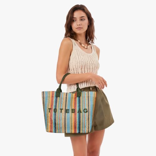 Bolso de playa de paja sintética para mujeres gran capacidad miniatura 2