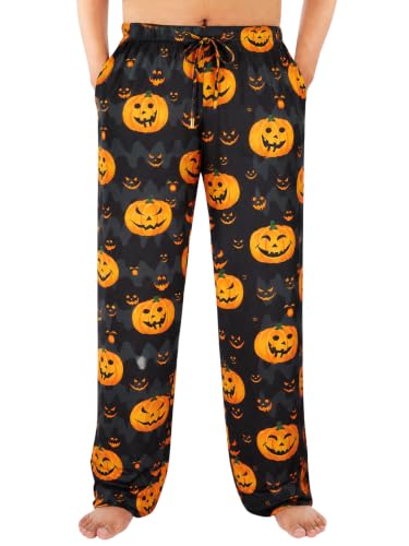 TUONROAD Mens Halloween Pajama Pants Yellow Pumkin Bottoms with Pocket L