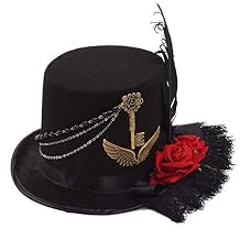 GRACEART Steampunk Top Hat for Women Gothic Gears for Men with Removable Goggle
