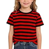 Generisch Ringelshirt Jungen Mädchen Rot-Weiss Karneval Breit Gestreiftes T Shirt Rundhalsausschnitt Sweatshirt Oberteile Bequem Casual Kostüm Fastnacht Party Outfit(Rot,4-5 Jahre)