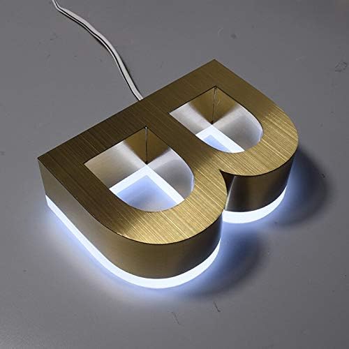 Door Plate Gold Color White Light Metal 3D Led Modern House Number Sign Outdoor Waterproof Hotel DoorPlate Lettre Address Number for House - (Size: 200mm 7in; Color: 0) (C 150mm 6in)