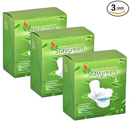 Staygreen Biodegradable organic cotton Sanitary Pads/Napkins for Women- 18 Pads, (XXL, Size 320 mm)- Antibacterial and Rash Free Protection