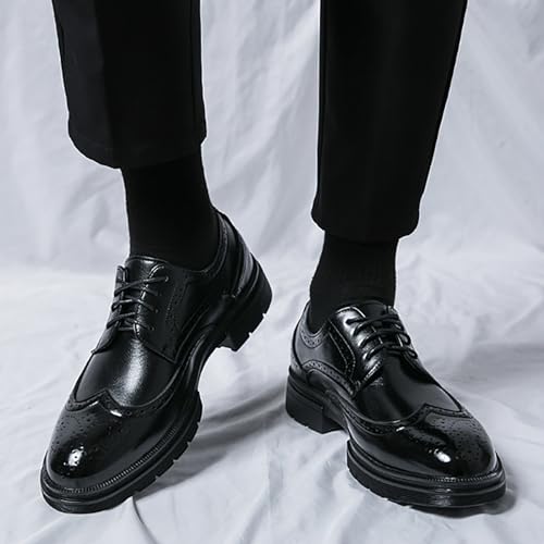 Men's Wingtip Fashion Modern Leather Oxford,Black Business Casual Platform Dress Shoes for Men,Comfortable Retro Lace Up Tuxedo Shoes3