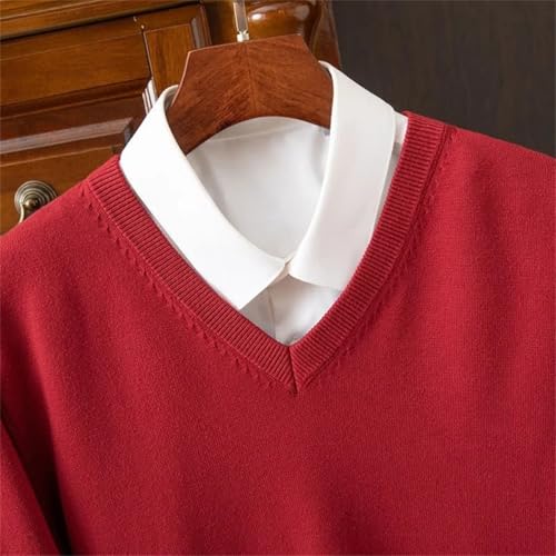 Men Cashmere Sweater Thick Pullover Autumn Winter Warm Classic V-Neck Jumper Light Blue2