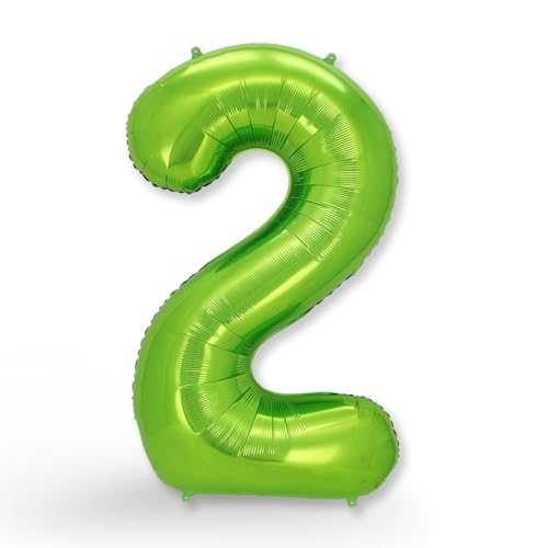 FUNXGO Ballon géant en aluminium en forme de chiffre 2, environ 100 cm, vole à l'hélium, pour le 2e anniversaire, mariage, fête, décoration de fête Vert