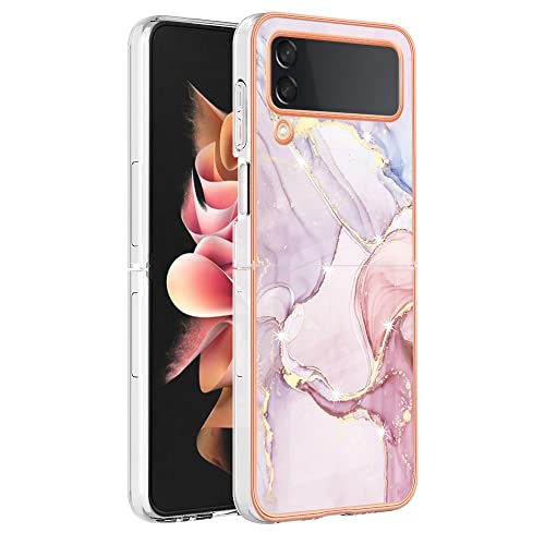 LEMAXELERS Glitzer IMD Marmor Silikon Hülle für Samsung Galaxy Z Flip 5 Überzug TPU Bling Glitzer Marmor Schutzhülle Ultra Dünn Flex Silikon Cover Etui Handyhülle für Galaxy Z Flip 5,YBB Marble Rose