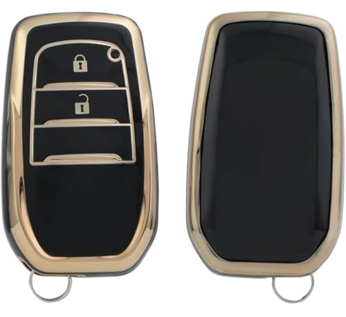 Image of TPU Car Key Cover Black & Golden Compatible for Toyota Fortuner, Legender, Innova Crysta, HyCross, Land Cruiser, Hilux (Toyota, 2 Button Push Smart Key)