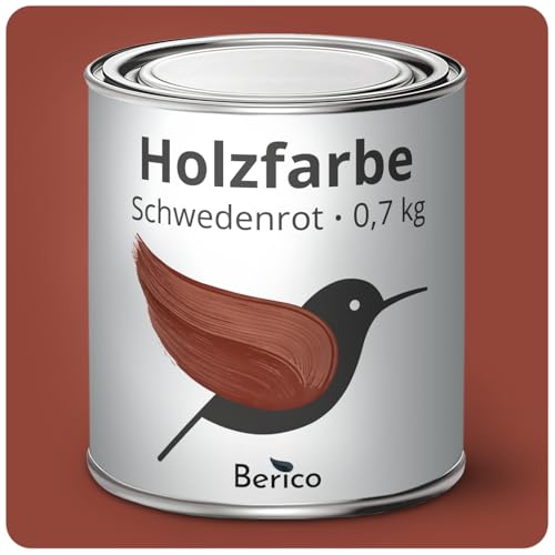 Berico Holzfarbe - Schwedenrot - 0,7 Kg - 4in1 Premium Holzlack inkl. Grundierung & Decklack - Für Innen und Außen - Robust & Wetterfest