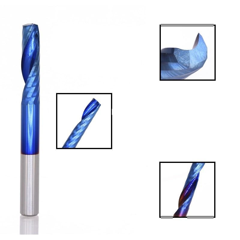 Oフルート超硬エンドミル 4mm 6mm シャンク ブルーコーティング CNCルータービット シングルスパイラルカッティング彫刻ビッ