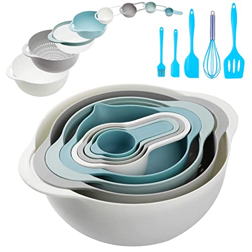 13 Pcs Mixing Bowls Set, RV Camping Accessories Set, Apartment Kitchen Gadget Easy Storage, Inculding Measuring Cups Colander Sifter Large Bowl Whisk Scraper, Great for Cooking and Baking, No BPA