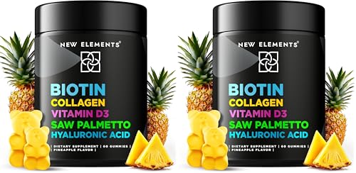 Biotin Gummies with Collagen Vitamin D3 Saw Palmetto & Hyaluronic Acid for Hair Skin and Nails, Hair Growth Supplement for Men & Women | Non-GMO | Gluten-Free | Natural Pineapple Flavor (Pack of 2)