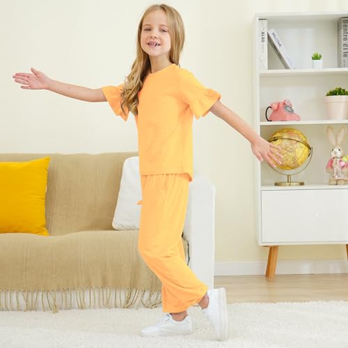 Image of Kids Girls Outfits Ruffle Sleeve T-Shirt Pants Set 2Piece 4-13 Years