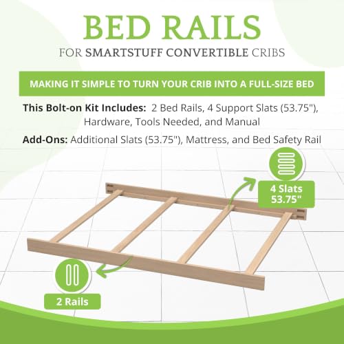 Image of CC KITS Full-Size Conversion Kit Bed Rails for SmartStuff Convertible Cribs by Universal Furniture - Solid Wood Rail - Toddler and Adult Bed Rail for Full-Size Beds - Nursery Furniture (Unfinished)