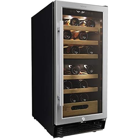 hOmeLabs 25 Bottles High-End Wine Cooler - Standalone Dual-Zone Mini Fridge and Chiller for Wines with Temperature Control Panel, Stainless Steel Reversible Door Swing and Removable Wood Shelves Cover